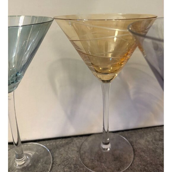 Set of 4 Elements Iridescent Etched Martini Glasses w/Different Designs #3052 - Picture 3 of 8